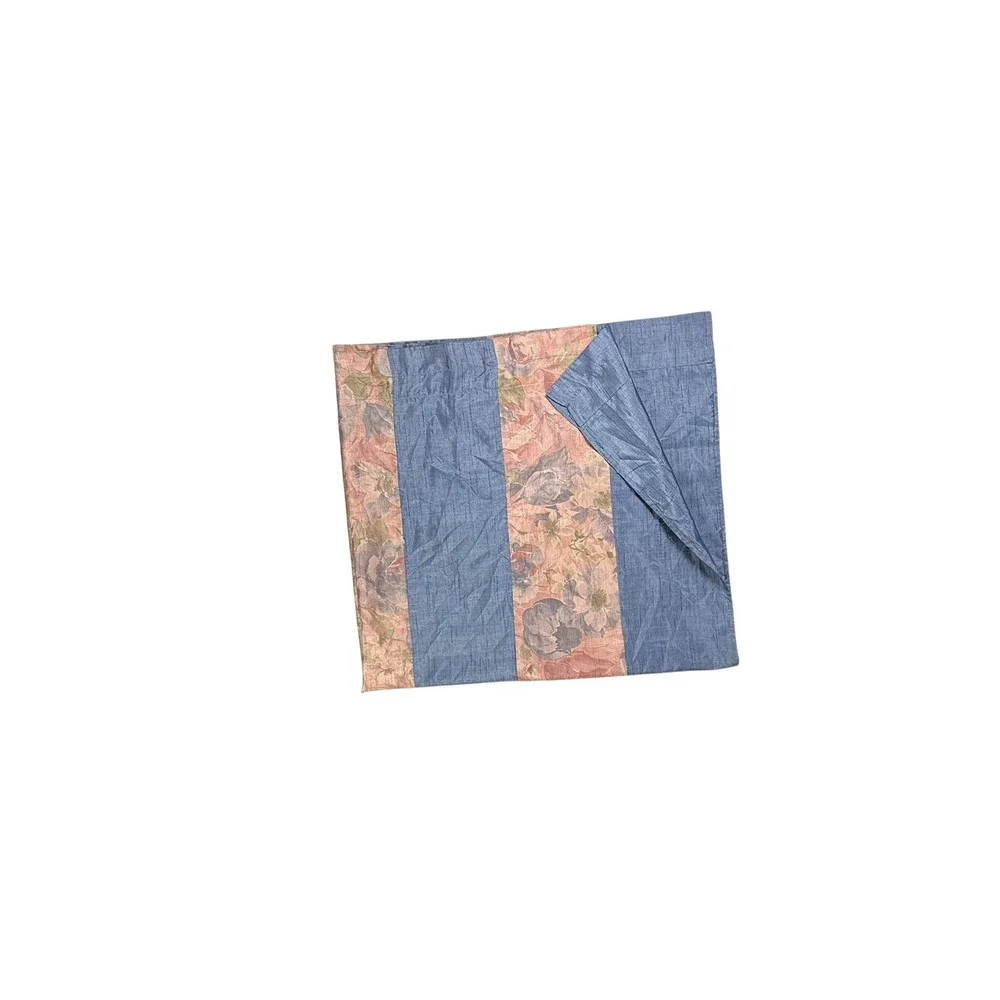 1 Single Vintage Faux Silk Curtain Panel Beautiful Blue Pink Floral Stripe 45